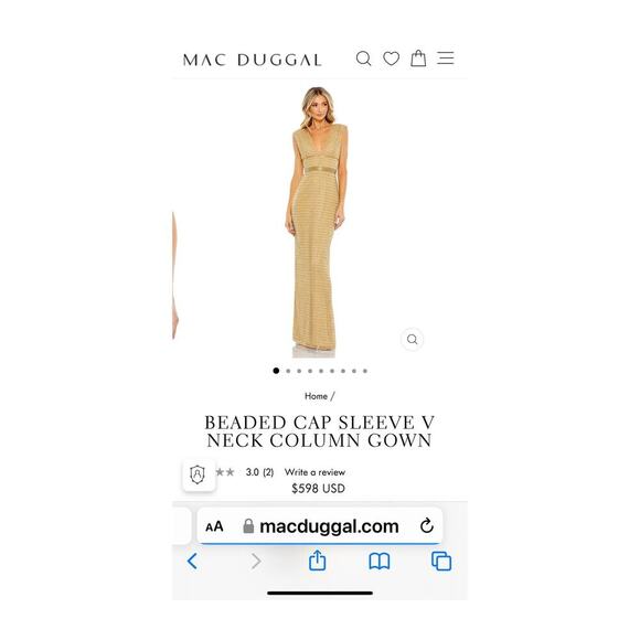 MAC DUGGAL Women's Beaded Cap Sleeve V Neck Column Gown In Gold Size 8 NWT - Picture 5 of 13
